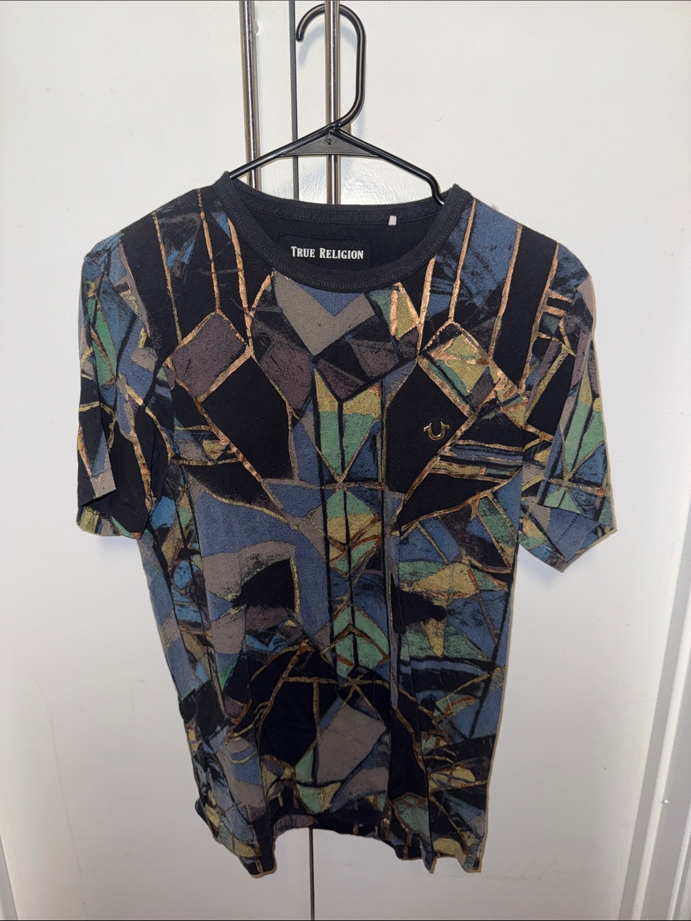 True Religion Black Multi Geometric Short Sleeve Tee